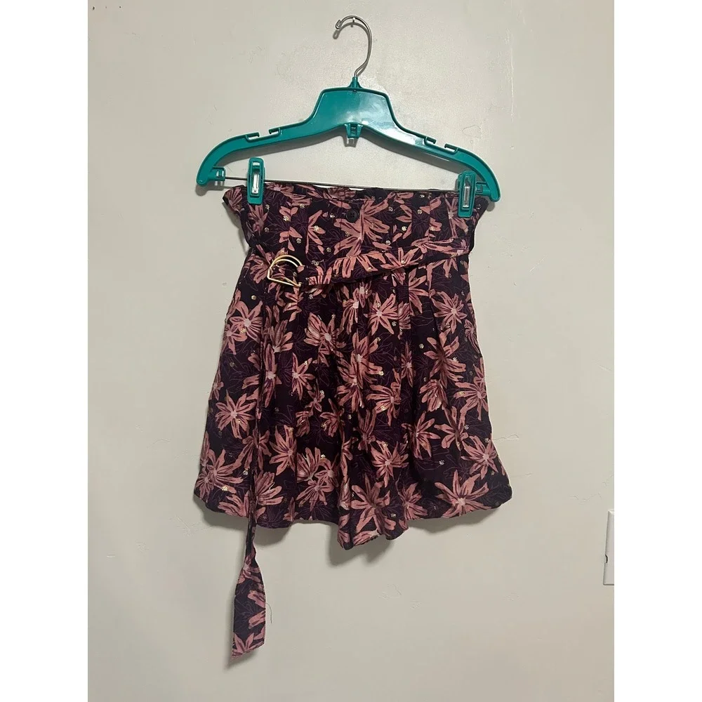Sabina Musayev Purple Pink Floral Metallic Paperbag‎ Waist Belted Shorts Small